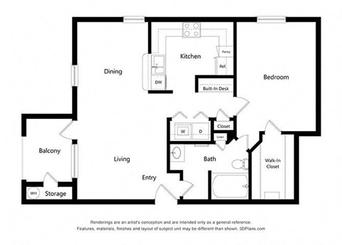 1 Bedroom Floor Plan 1 Bedroom Floor Plan at Capitol Crossing, Austin, TX 78744